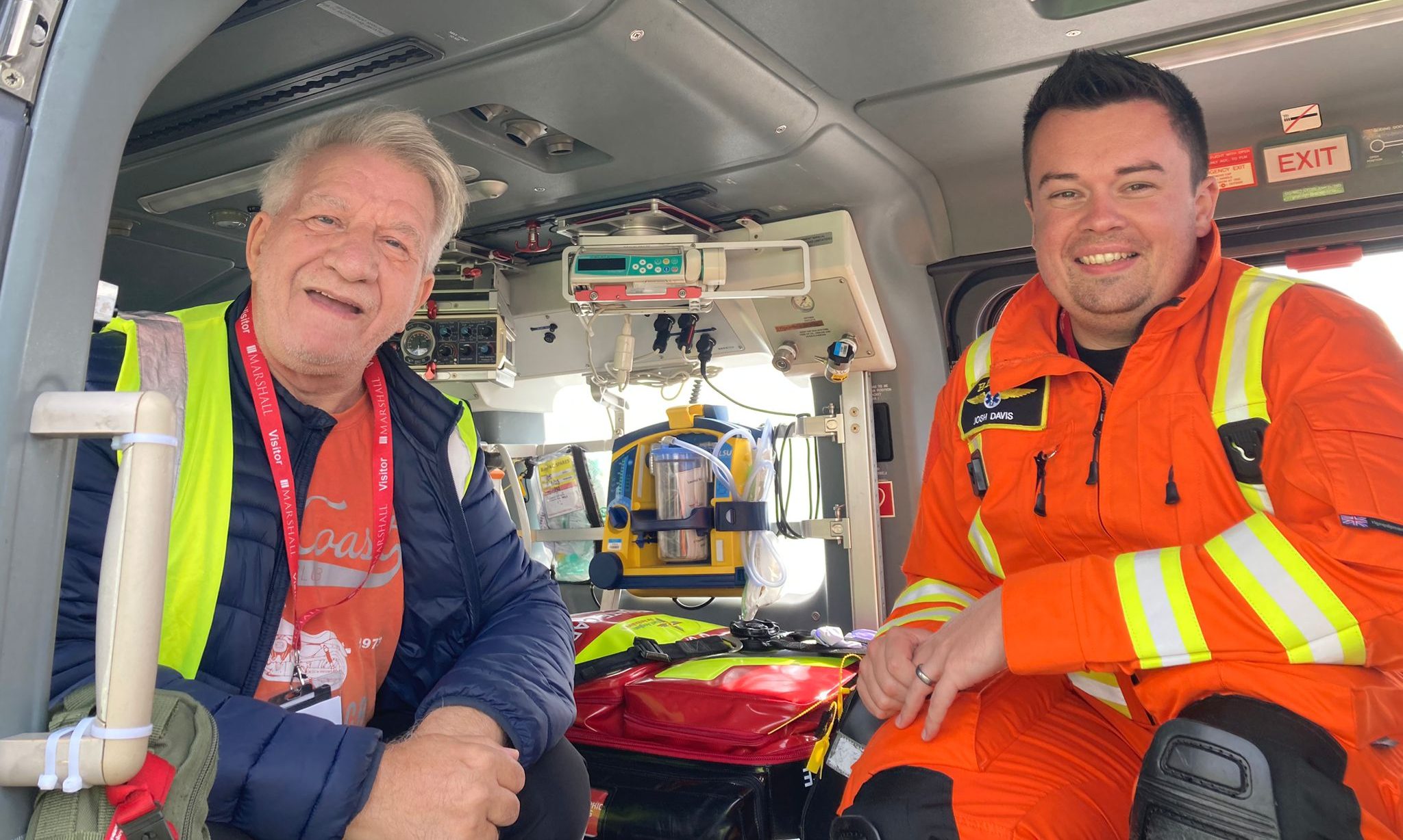 Patient Allan in the back of the EAAA helicopter with CCP Josh.