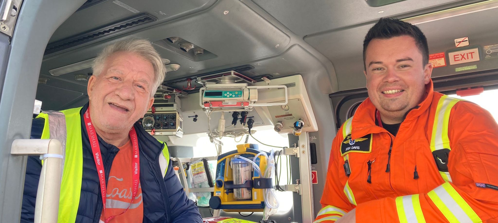 Patient Allan in the back of the EAAA helicopter with CCP Josh.