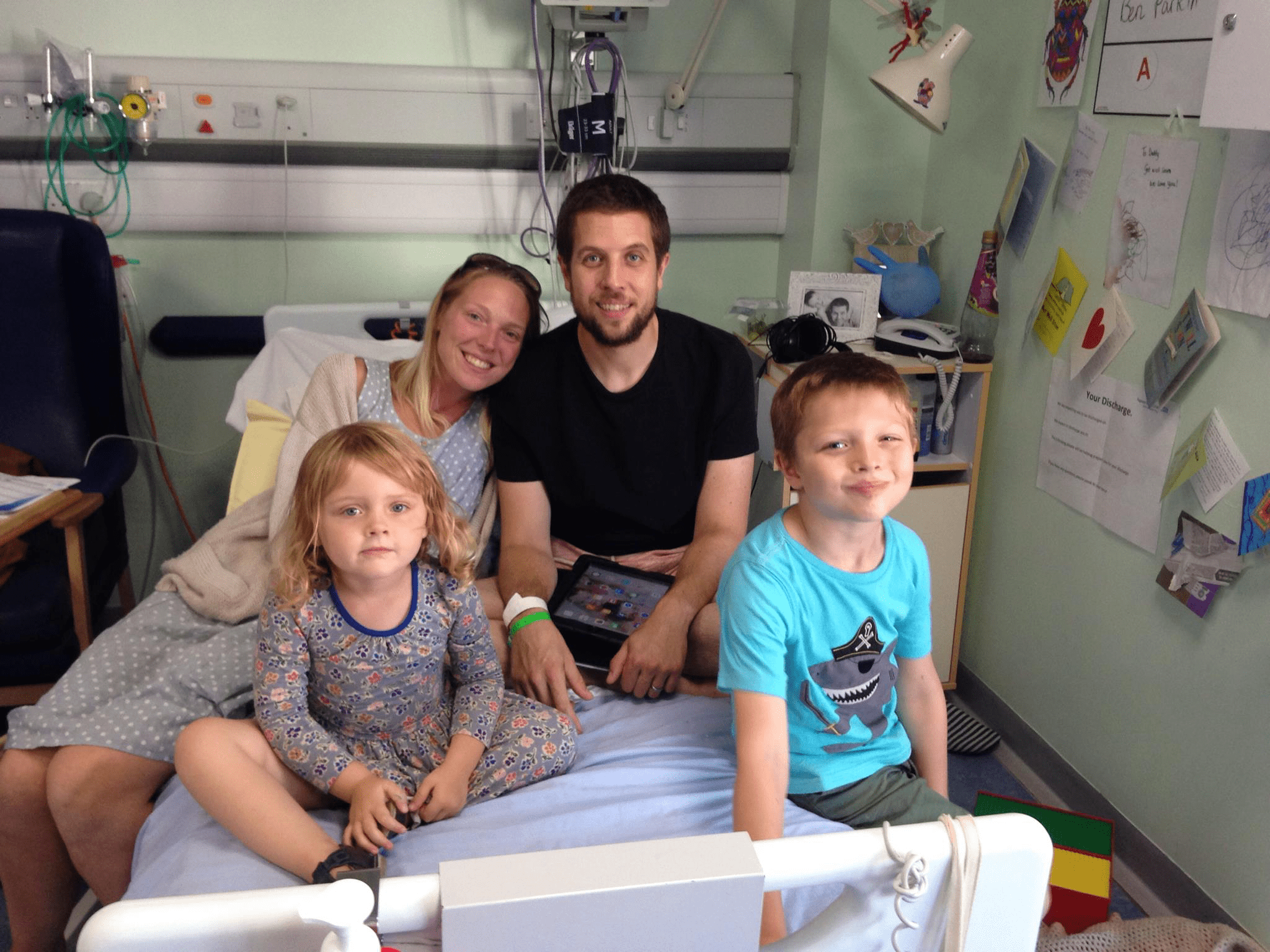 Ben Parkin in Hospital with his wife and two children