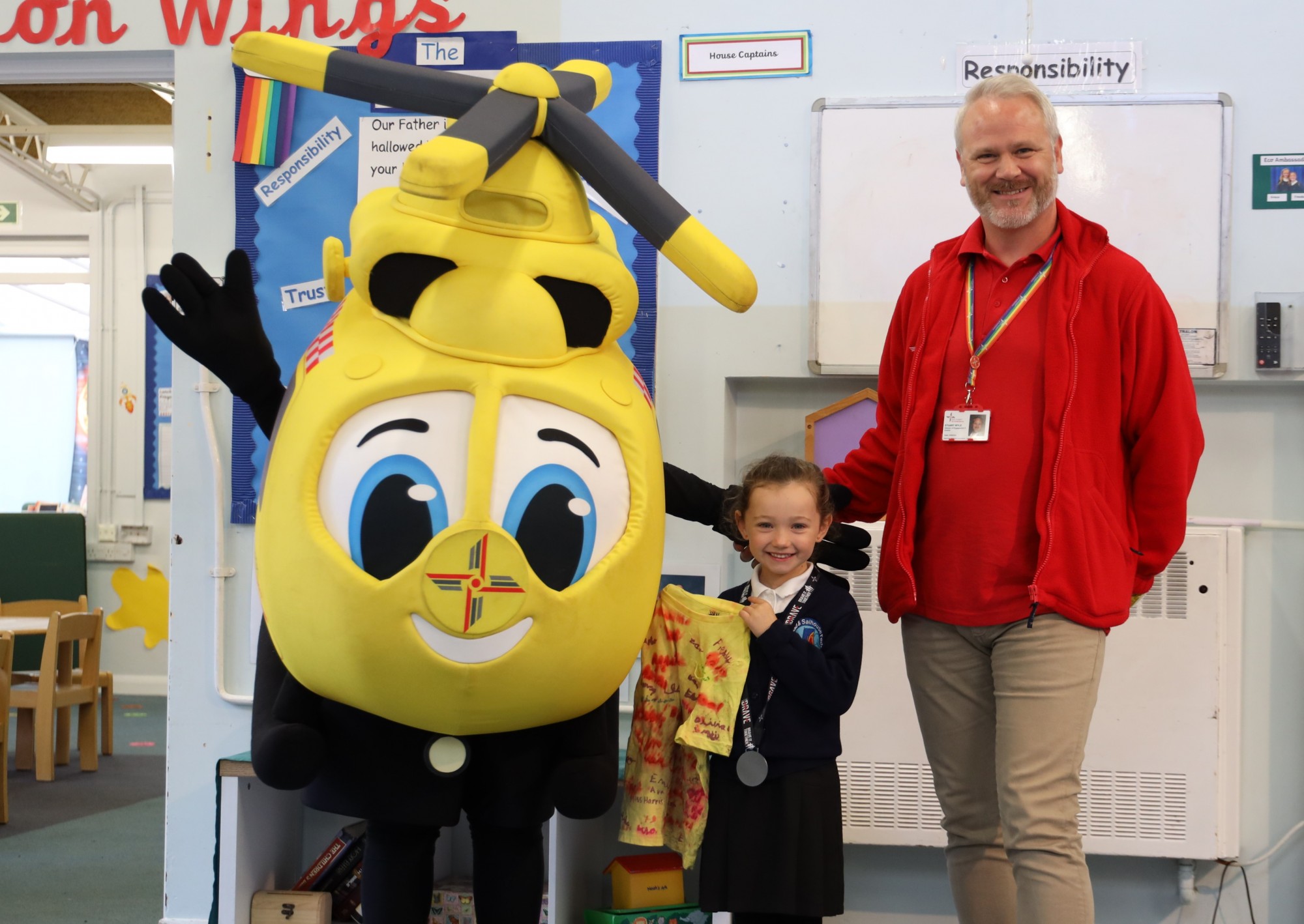 Caitlin at school meeting EAAA's Helibobs after her incident.