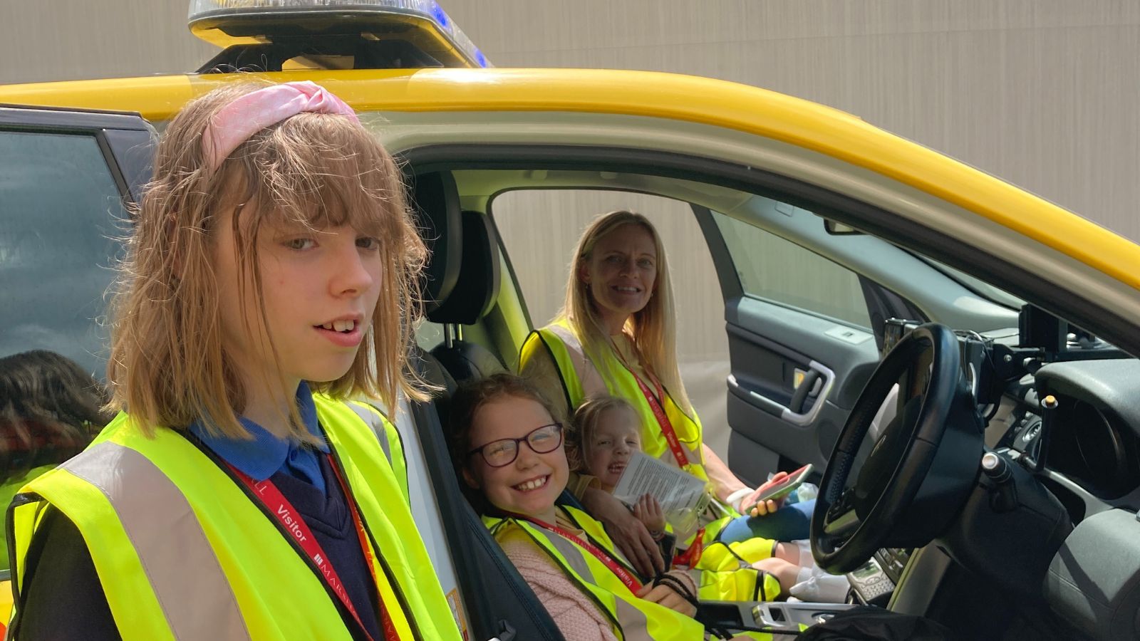 Hayley Bellchambers and her family in the EAAA rapid response vehicle.