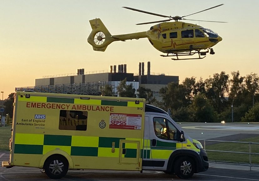 helicopter landing near air ambulance