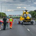 helicopter land on motoway at road traffic collision