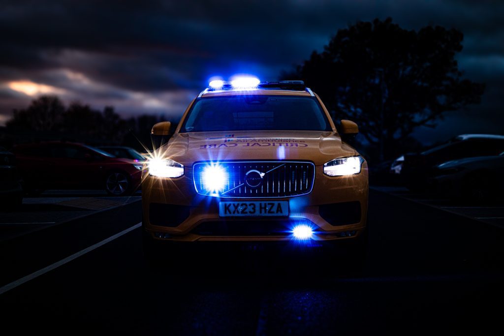 critical care car at night with blue lights