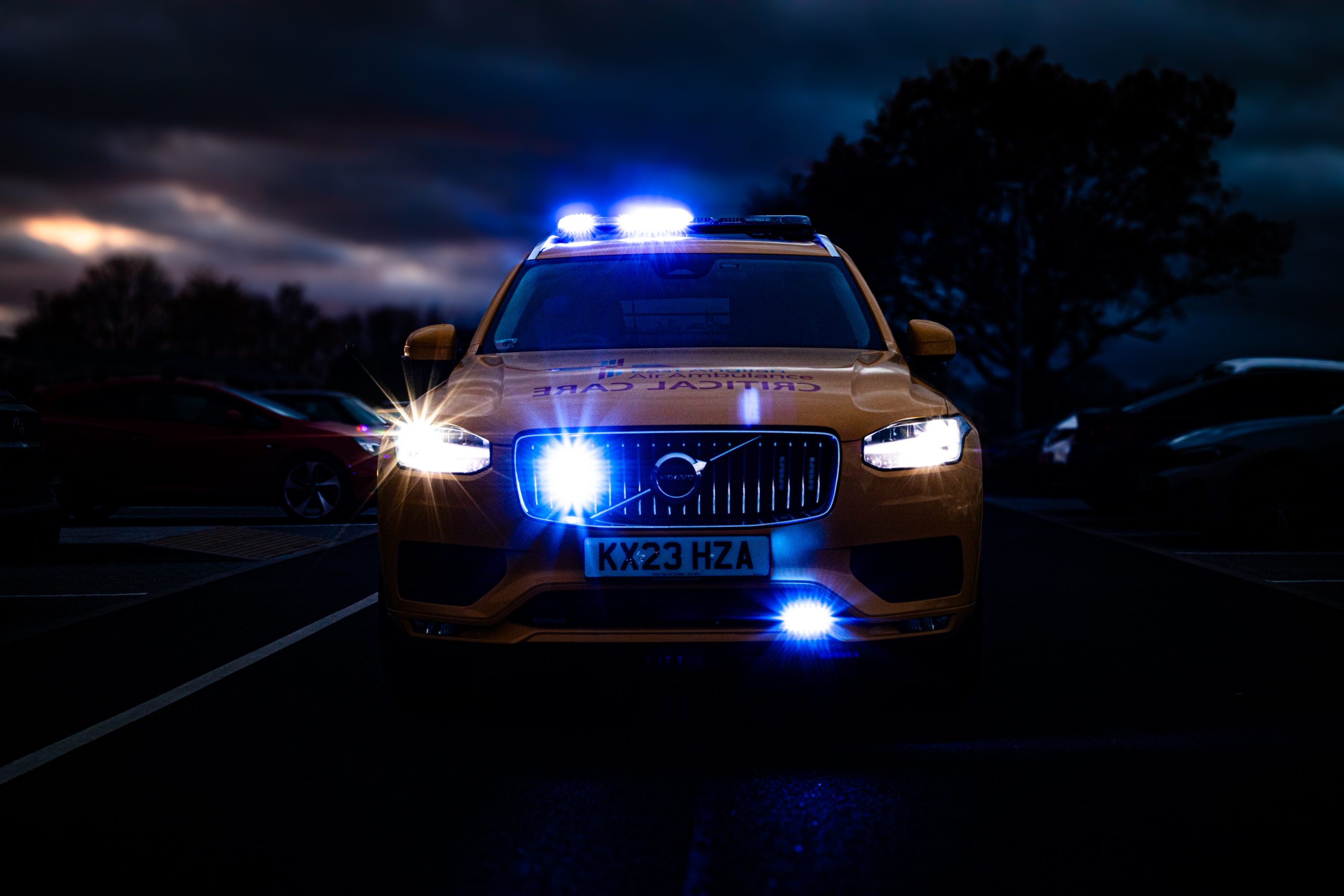 critical care car at night with blue lights