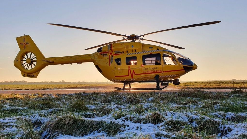 Helicopter in the snow at winter