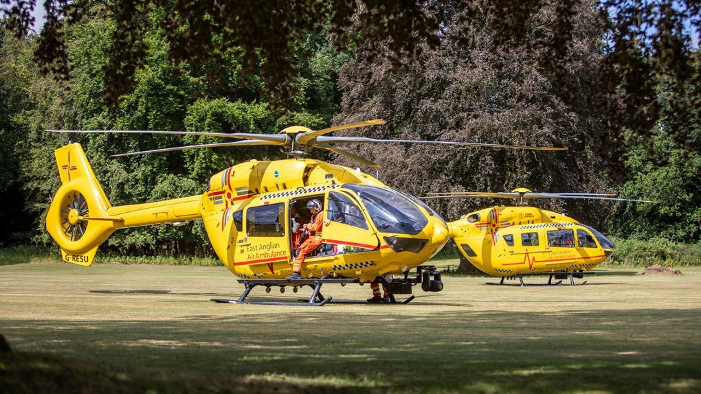 Helicopters landing on grass