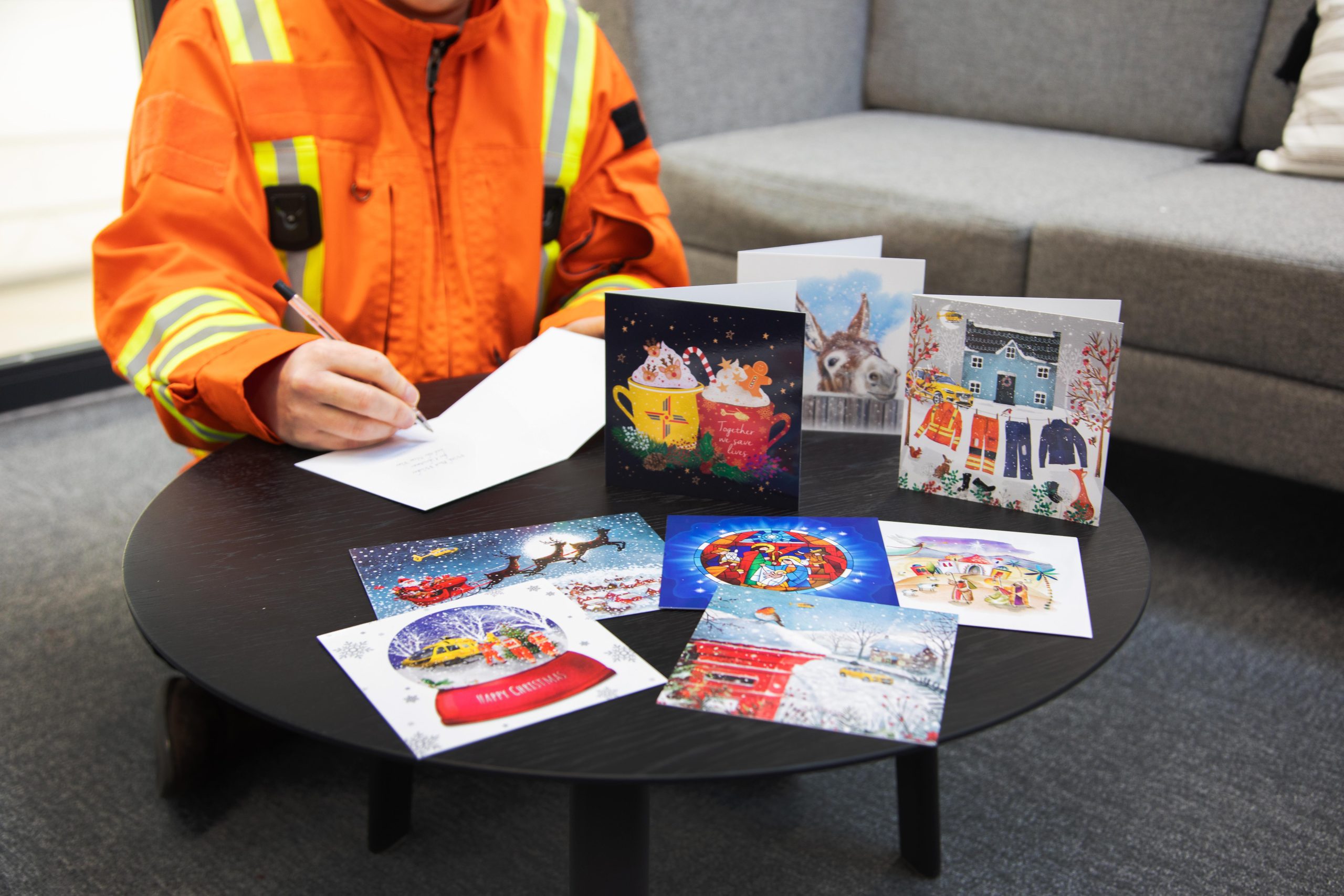 Crew writing christmas cards