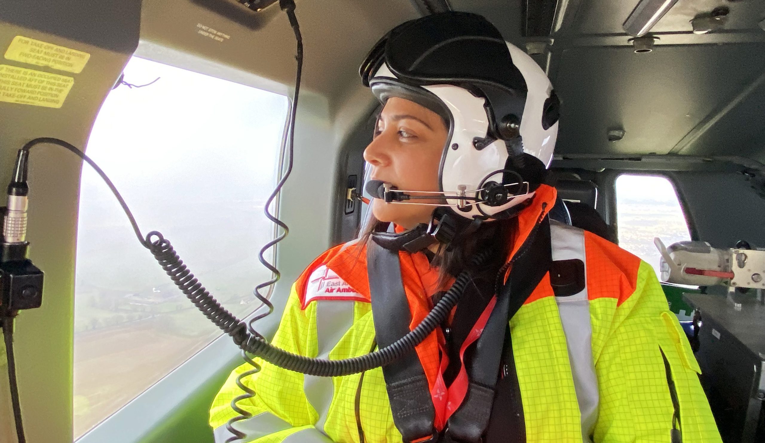 Dr Lesley inside Helicopter